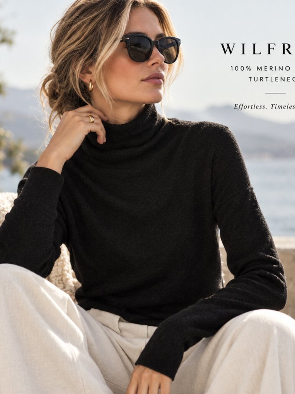 Wilfred Aritzia 100% Merino Wool Black Turtleneck Sweater Quiet Luxury Small